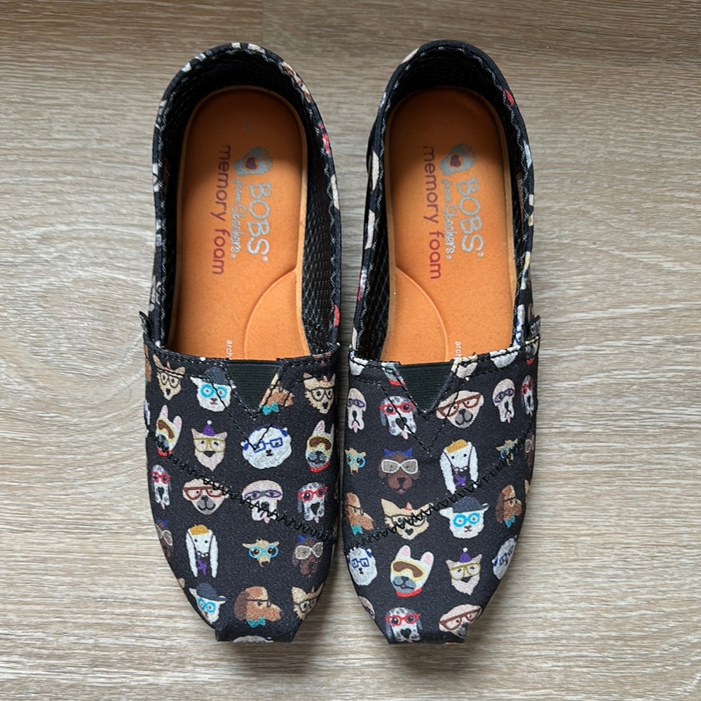 BOBS from Skechers Black Dog Print Slip-On Shoes - Size 6.5